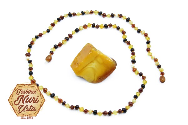 KARIŞIK RENK ORJİNAL DAMLA KEHRİBAR ERKEK VE BAYAN SERTİFİKALI KOLYE 