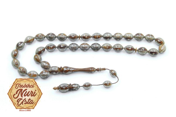 KUKA AĞACI BÜYÜK ARPA KESİM 925 AYAR GÜMÜŞ İŞLEME ÖZEL EL YAPIMI SİSTEMLİ TESBİH