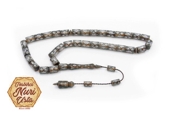 KUKA AĞACI BÜYÜK KESME KESİM 925 AYAR GÜMÜŞ İŞLEME ÖZEL EL YAPIMI SİSTEMLİ TESBİH