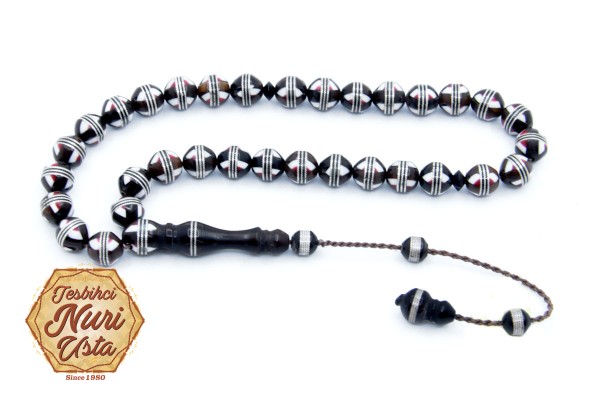 YUVARLAK KUKA AĞACI BEYAZ MİNE DOLGULU 925 AYAR GÜMÜŞ SARMAL EL YAPIMI SİSTEMLİ TESBİH 