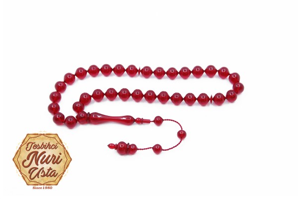 ÖZEL TASARIM SIĞIRCIK KESİM KIRMIZI YENİ ATEŞ KEHRİBAR KLASİK İMAME  SİSTEMLİ EL YAPIMI TESBİH