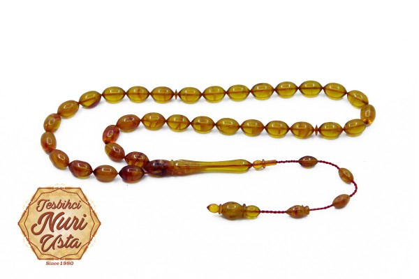 SARI ÇİFT RENK YENİ SIKMA KEHRİBAR KLASİK İMAME SİSTEMLİ TESBİH