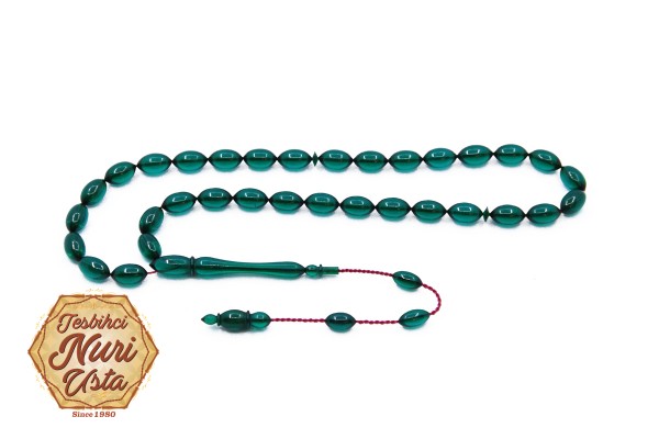 YEŞİL RENK YENİ ATEŞ KEHRİBAR ARPA TANE KEHRİBAR TESBİH SİSTEMLİ USTA İŞİ EL YAPIMI