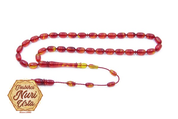 SARI KIRMIZI KLASİK İMAME YENİ ATEŞ KEHRİBAR SİSTEMLİ TESBİH