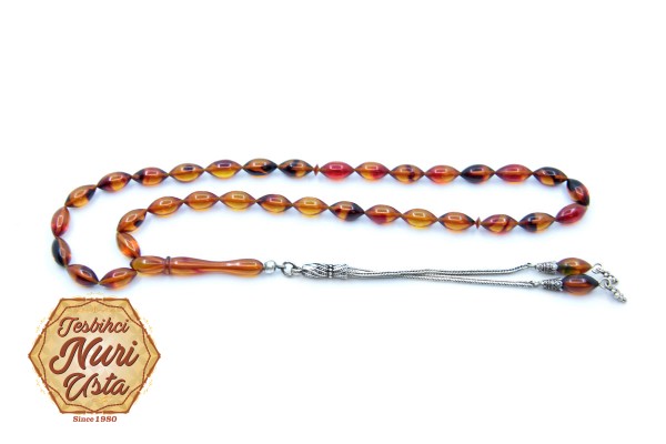 ALACALI SARI ARPA TANE YENİ ATEŞ KEHRİBAR 925 AYAR GÜMÜŞ PÜSKÜLLÜ TESBİH