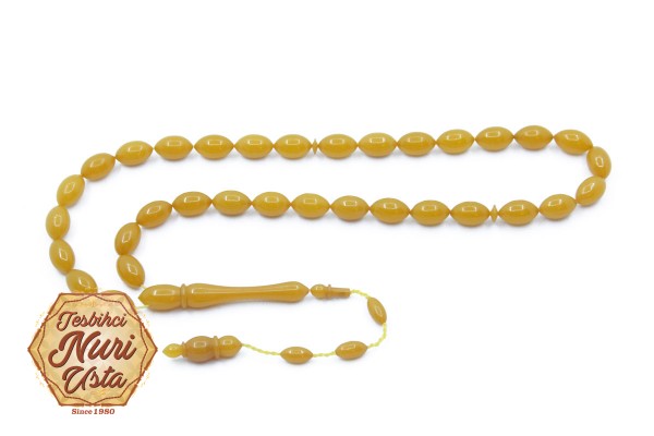 SIKMA KEHRİBAR ÖZEL TASARIM ARPA KESİM SARI RENK SİSTEMLİ PÜSKÜL EL YAPIMI TESBİH